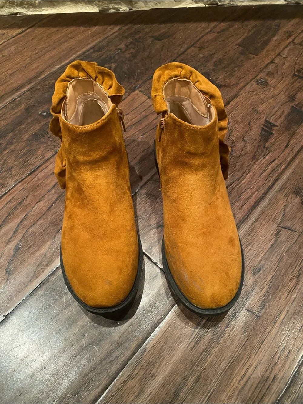 Coutgo Girls Size 4 Cognac Ruffle Ankle Boots